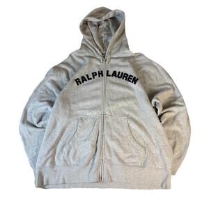 Vintage Y2K Ralph Lauren Spellout Zip Up Hoodie Men’s 2XL Gray Polo Jeans Co.